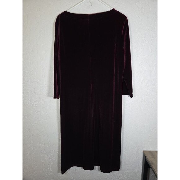 Vintage 90s Kathie Lee Womens Velvet Midi Dress X Large 16/18 Maroon Whimsigoth - Picture 2 of 3